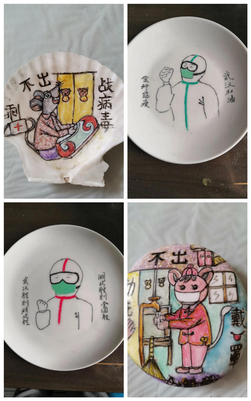 孙宝玲作品：卯石画《必胜》《防疫小常识》《全歼冠疫 》《战病毒》